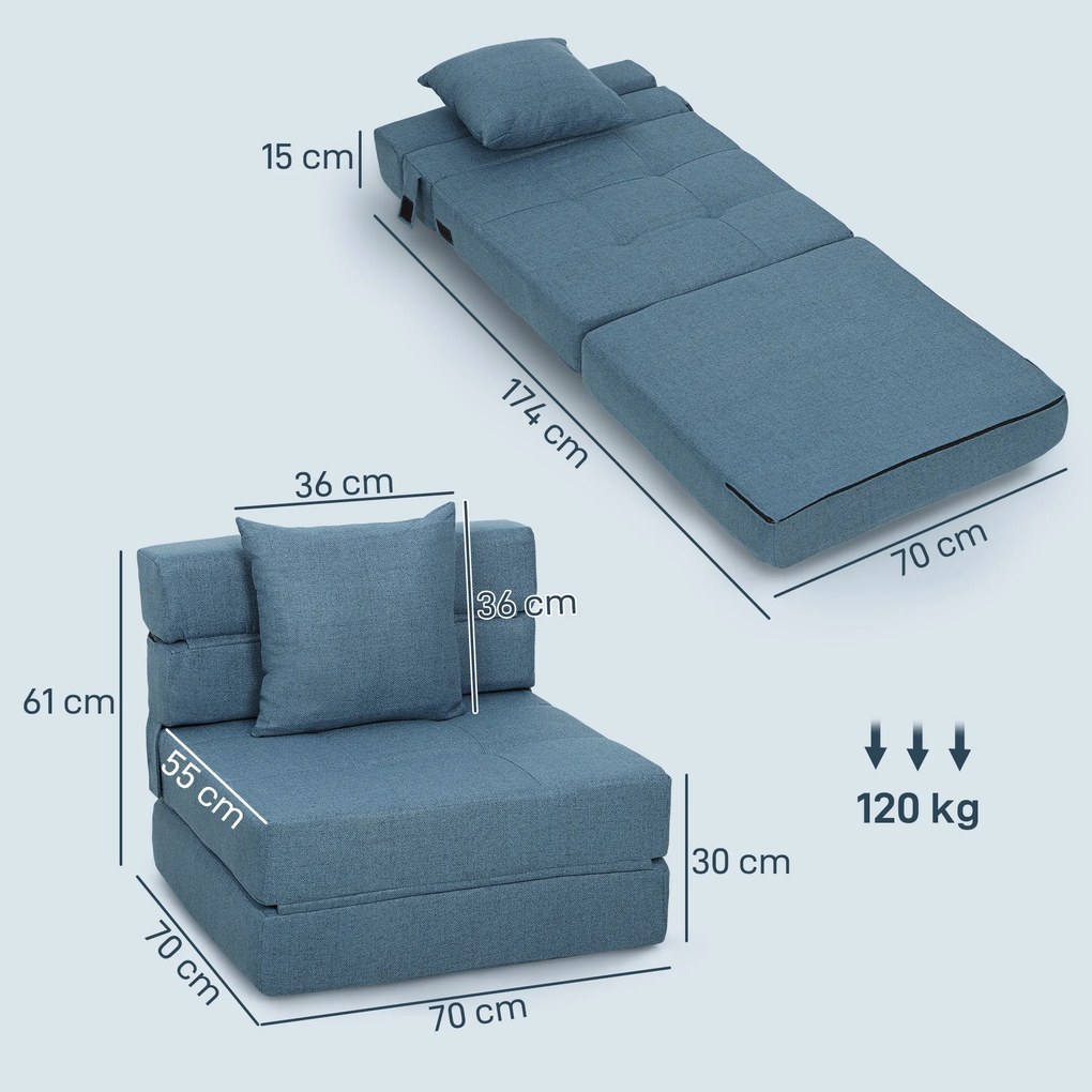 Poltrona-sofá-cama convertível de 1 lugar com 1 almofada com capa removível, tecido azul escuroR