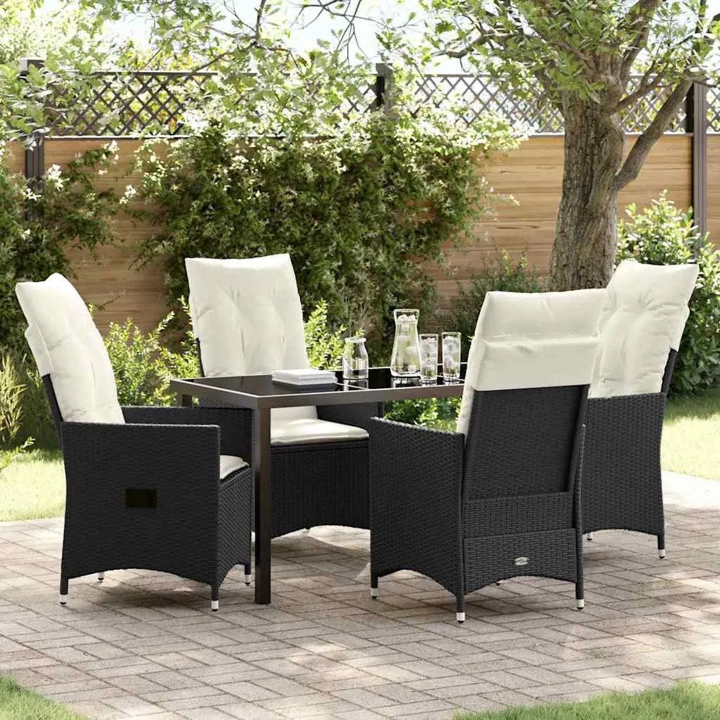 vidaXL Conjunto de Jantar de Jardim 5 Peças com Almofadas de Rattan de Poliéster Preto.