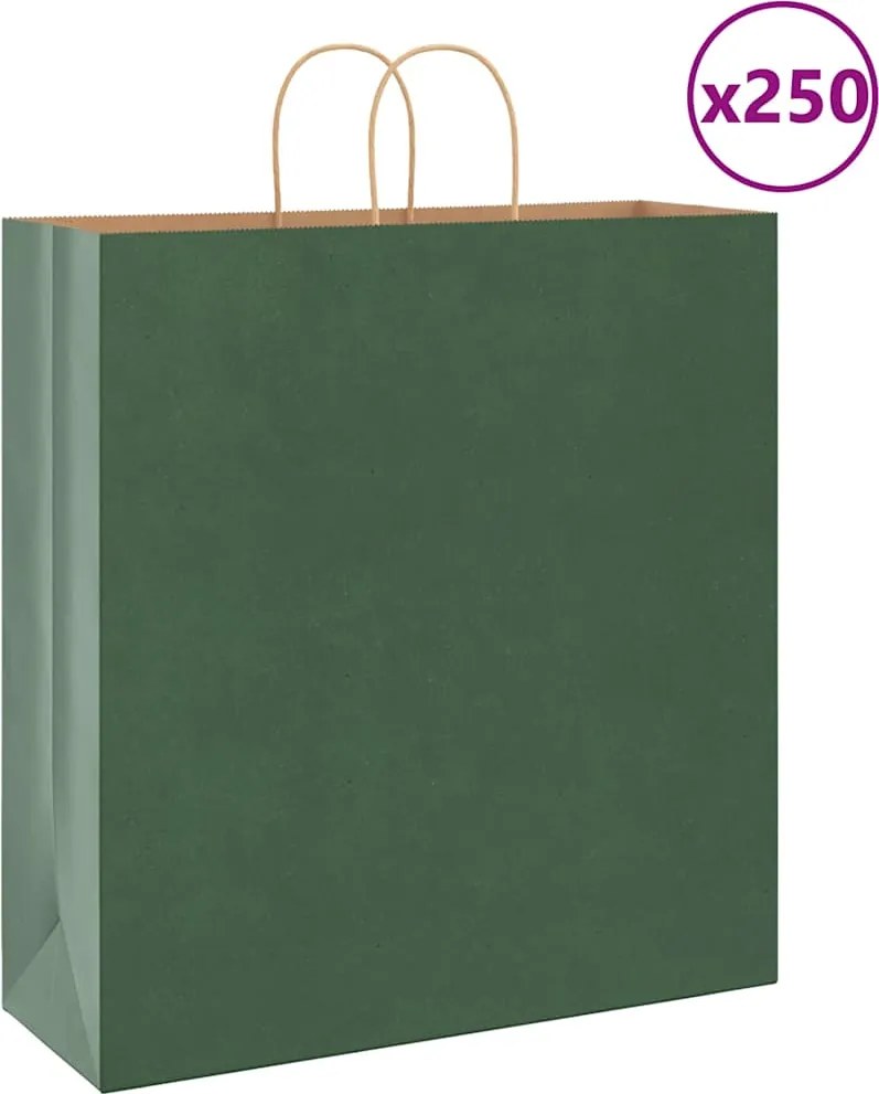 vidaXL Sacos de papel 250 unid com alças verde 45x17x48 cm