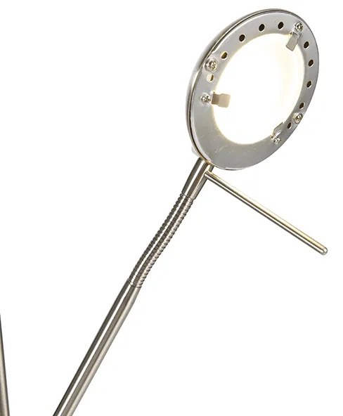 Candeeiro de pé em aço com candeeiro de leitura incluindo LED regulável em Kelvin - Diva