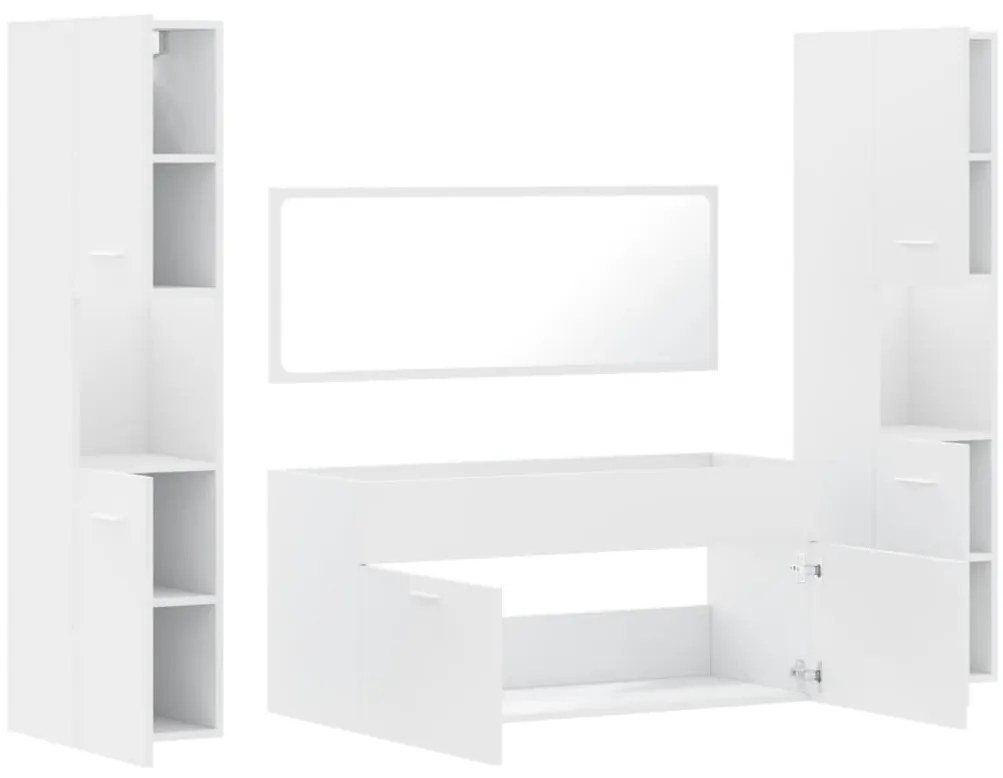 4 pcs conjunto móveis casa de banho derivados de madeira branco