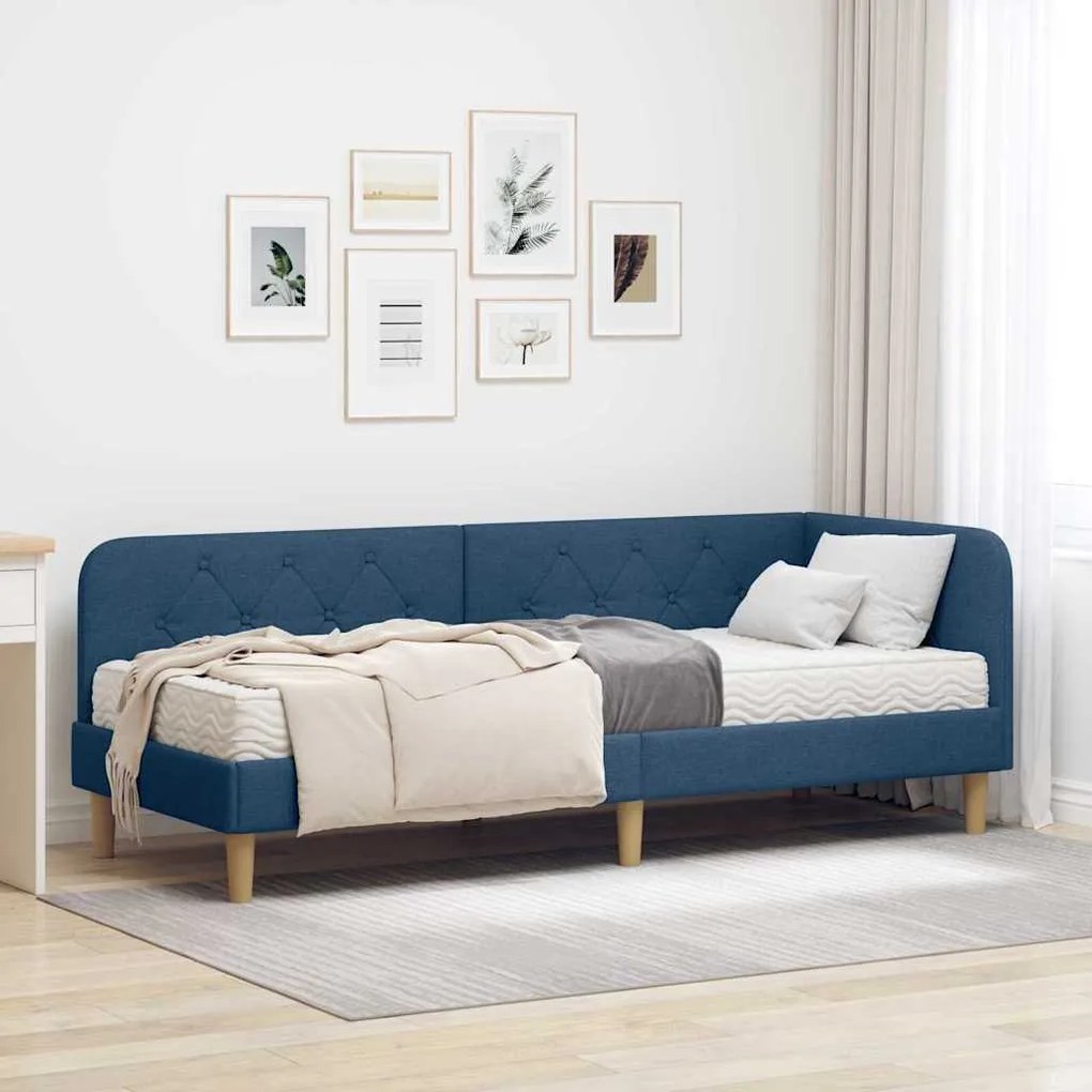 vidaXL Estrutura de Cama de Canto com colchão Azul 80 x 200 cm tecido