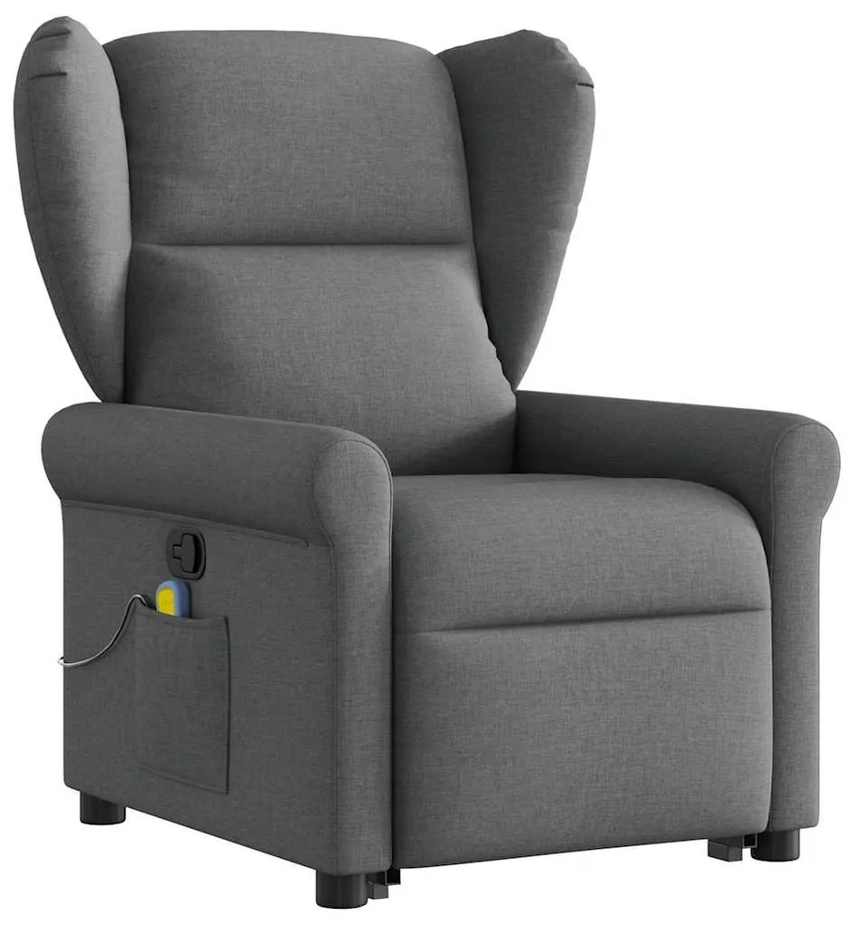 Poltrona elevatória de massagens tecido cinzento-escuro