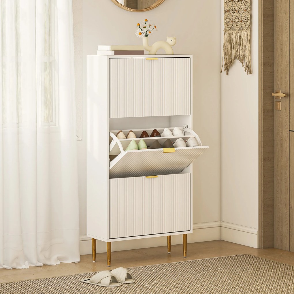 Sapateira Estreita Sapateira para Entrada com Prateleiras Ajustáveis para 18 Pares de Sapatos 60x24x128 cm Branco