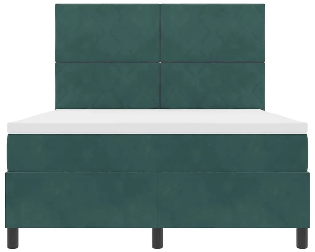 Cama Box Spring vidaXL com Colchão e LED Verde Escuro 140x200 cm Velud