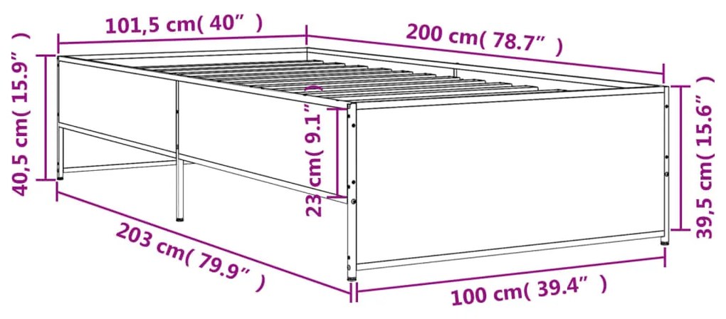 Estrutura de cama 100x200 cm derivados de madeira/metal preto