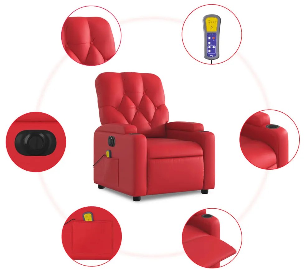 Poltrona massagens reclinável elétrica couro artif. vermelho