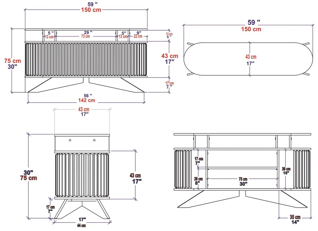 Aparador Stor – Carvalho/Branco – 150x43x75 cm