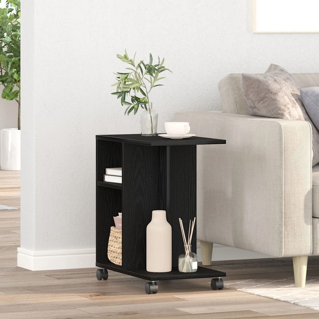 Mesa de Apoio com Rodas em Carvalho Preto 50x30x55 cm em Madeira Ingen