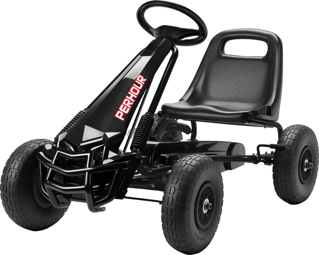 Kart a pedais para crianças com assento ajustável, pneus de EVA, embraiagem manual e travão, 110 x 61 x 62 cm, preto