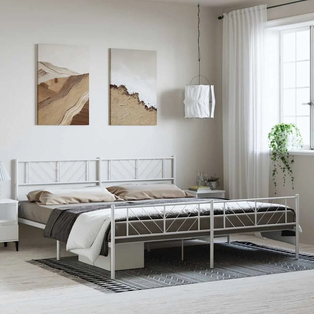Estrutura de cama com cabeceira e pés 193x203 cm metal branco