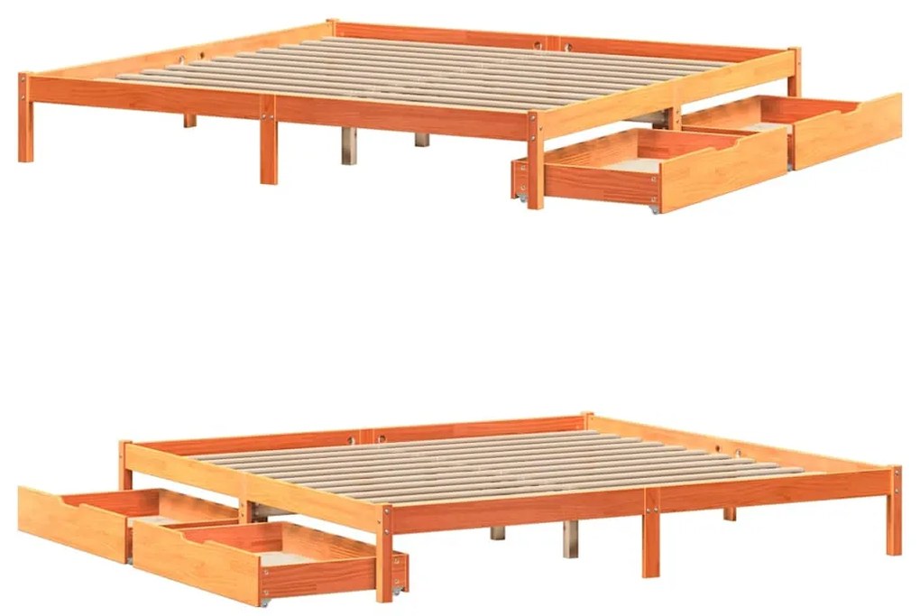 Cama sem colchão 200x200 cm pinho maciço castanho-mel