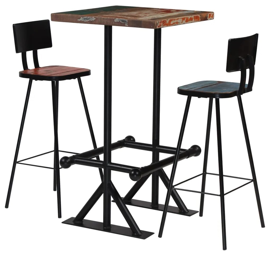 Conjunto de bar 3 pcs madeira recuperada maciça multicor