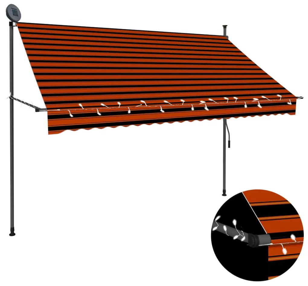 vidaXL Toldo retrátil manual com LED 250 cm laranja e castanho