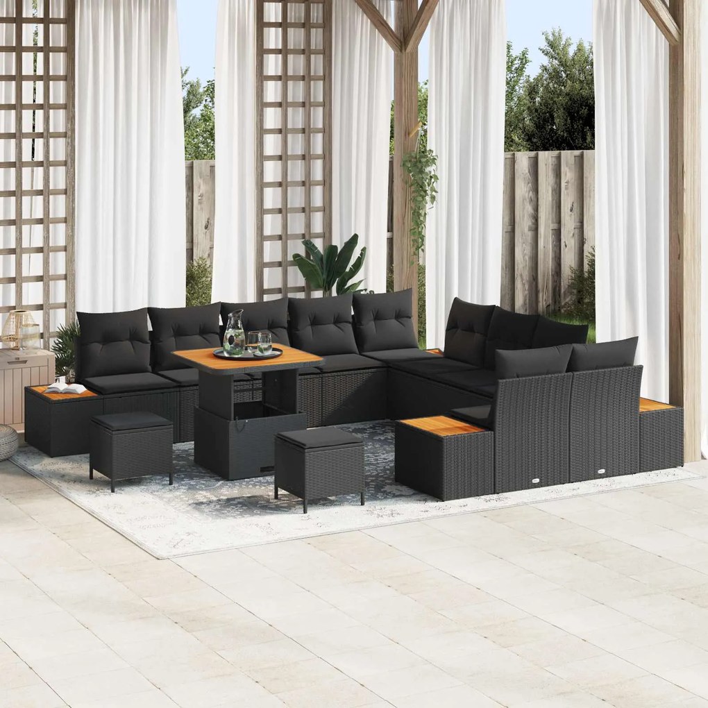 vidaXL Conjunto de Sofá de Jardim 13 pcs Preto Rattan Sintético