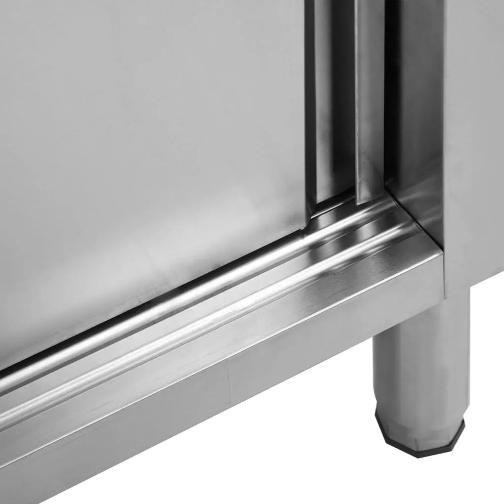 Mesas trabalho c/ portas correr 2pcs 200x50x(95-97)cm aço inox.