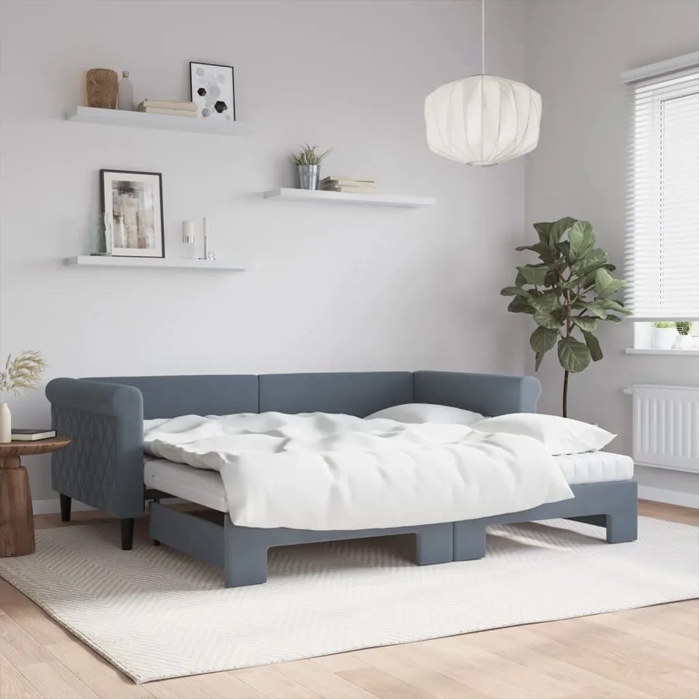 Sofá-cama c/ gavetão e colchões 90x190cm veludo cinzento-escuro