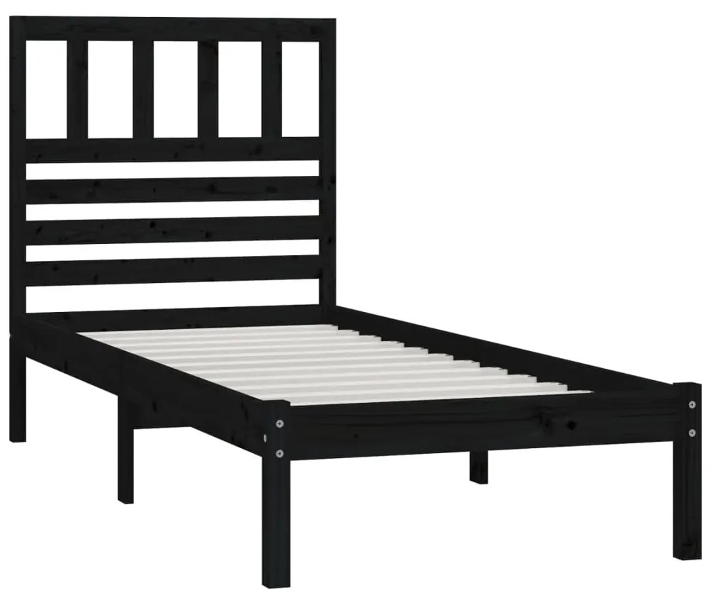 Estrutura cama de solteiro pequena 75x190 cm pinho maciço preto