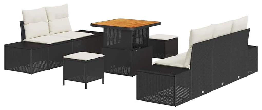 Conjunto de Sofá de Jardim em 8 Peças com Almofadas Pretas em Rattan S