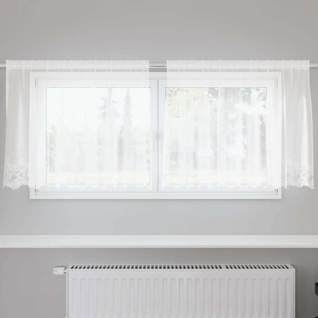 Cortina de Renda com cortinas Floral Branco 200 x 80 cm Poliéster