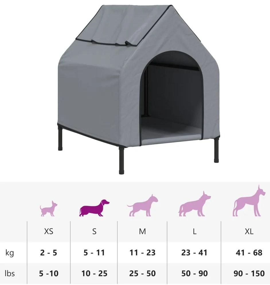 Casota para cães tecido oxford e aço cinza-claro