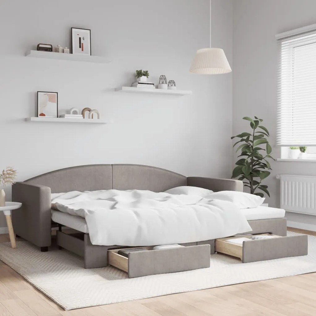 Sofá-cama c/ gavetão/gavetas 90x200 cm tecido cinza-acastanhado