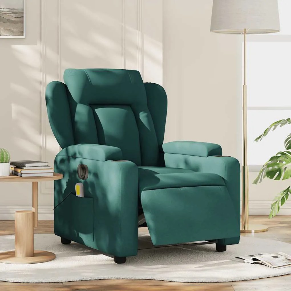 Poltrona reclinável de massagens elétrica tecido verde-escuro