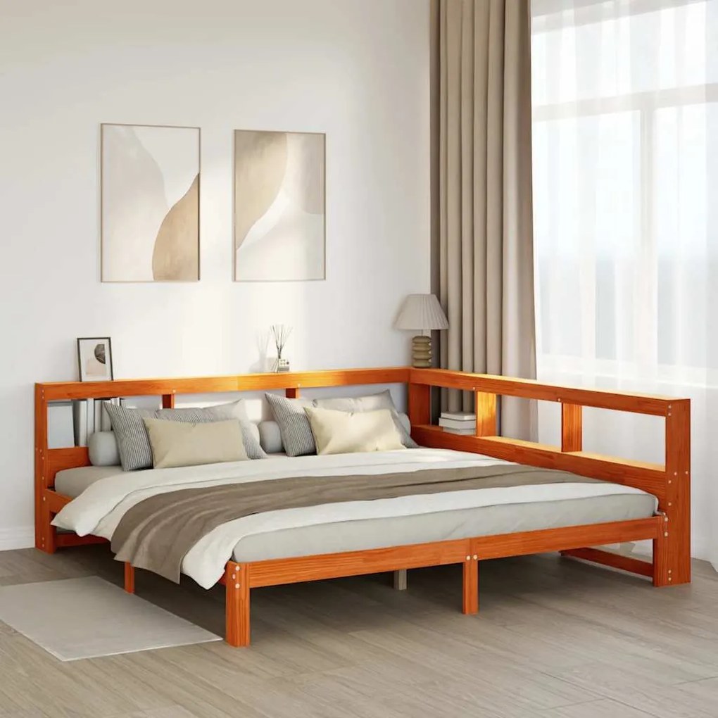 vidaXL Cama com estante sem colchão 180x200 cm pinho maciço