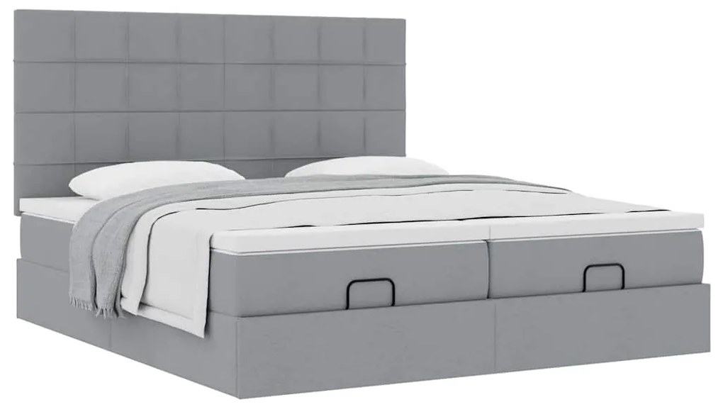 Estrutura de cama otomana com colchões tecido cinzento claro