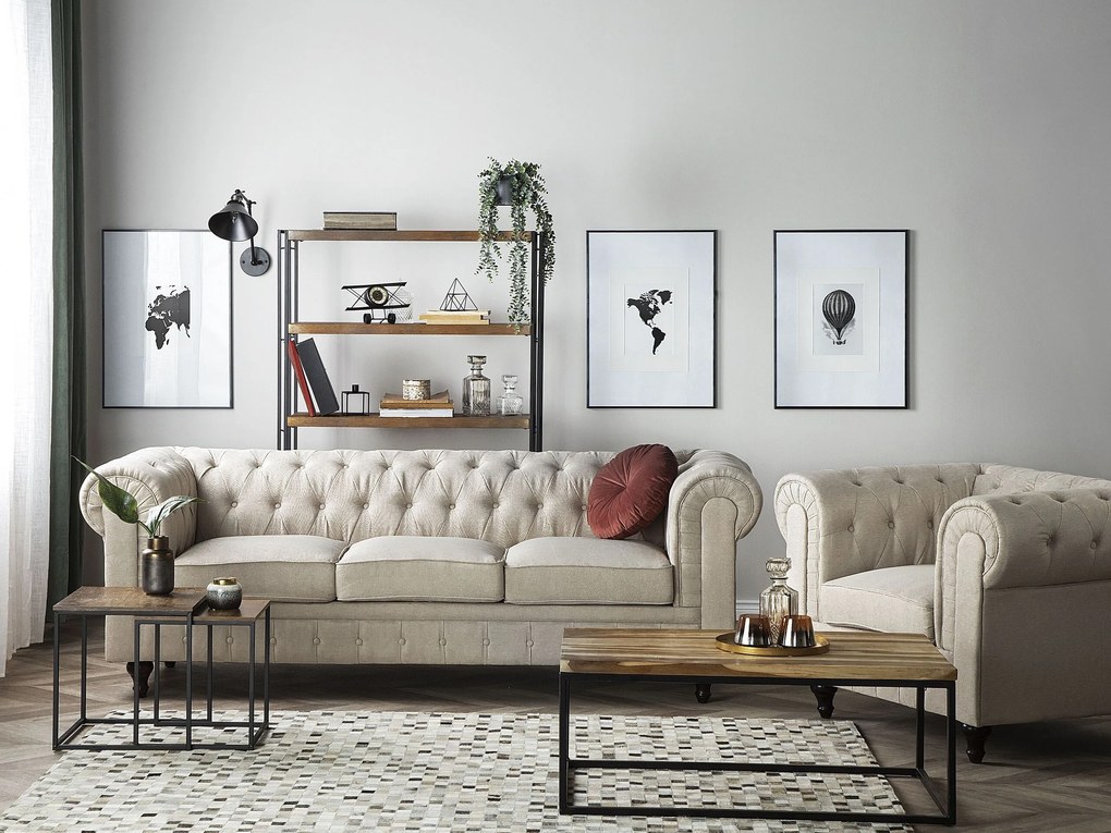 Sofá de 3 lugares em tecido creme CHESTERFIELD BIG Beliani
