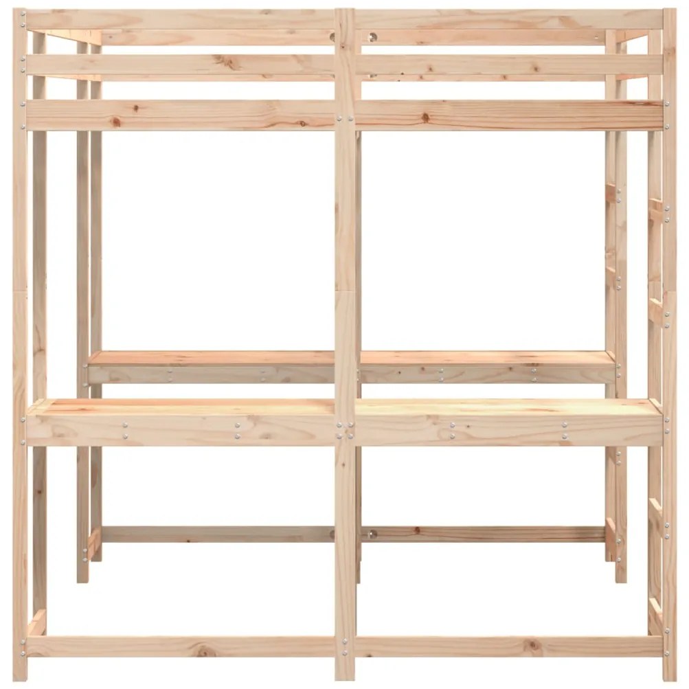 Cama alta com secretária e escada 180x200 cm pinho maciço