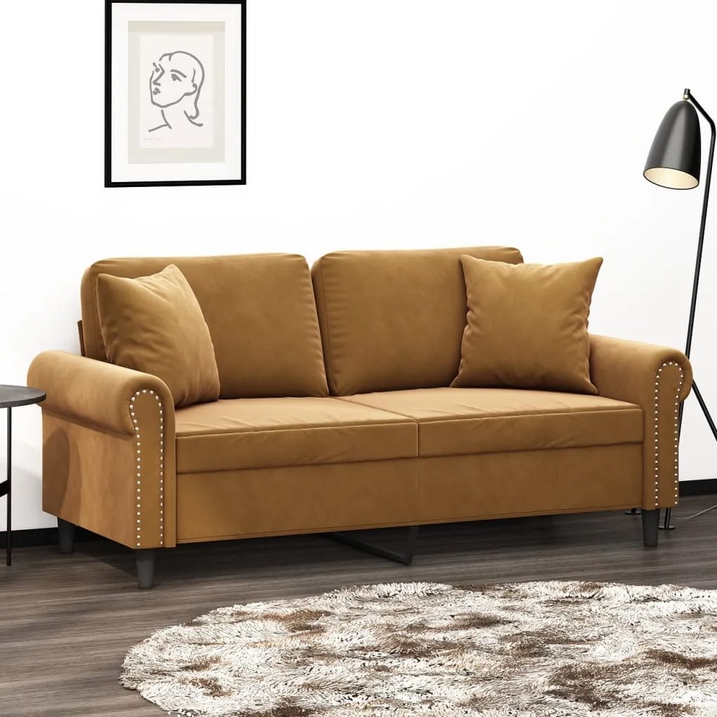 vidaXL Sofá 2 lugares c/ almofadas/almofadões 140 cm veludo castanho