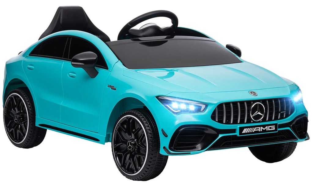 Carro Elétrico para Crianças Carro Mercedes AMG CLA 45 com Bateria 12V Faróis LED Buzina e Música 110x61x45 cm Azul Turquesa