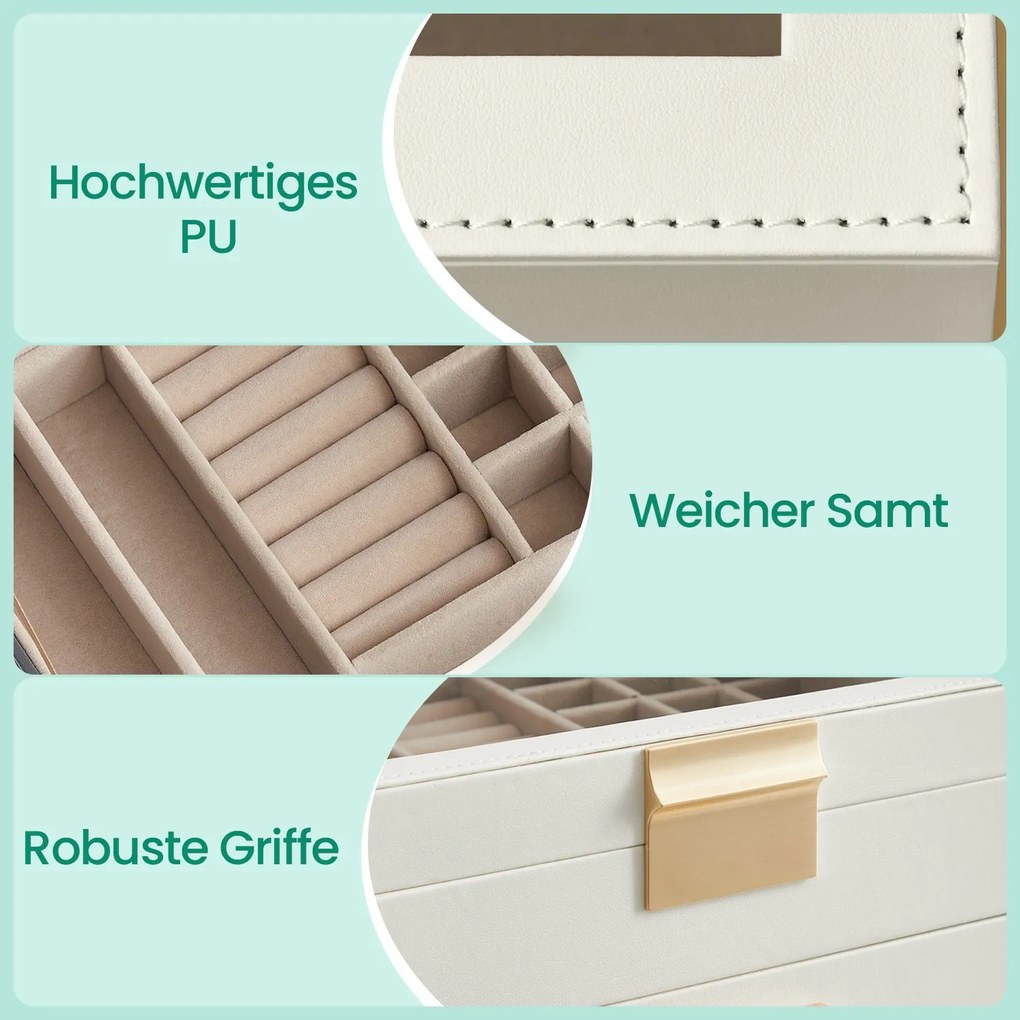 Caixa para joias com 6 níveis, com tampa de vidro 20,3 x 23,1 x 22,8 cm branco-dourado