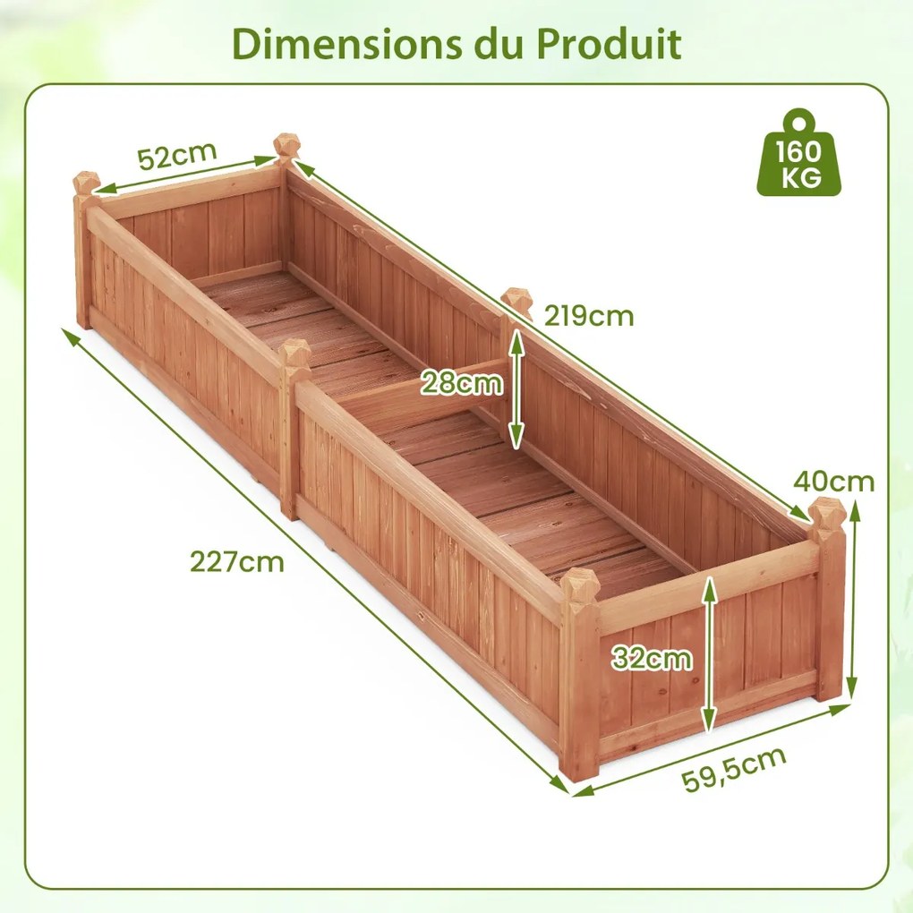 Caixa de plantio divisível de 91 x 24 x 16 polegadas com drenagem de canto e forro não tecido para cultivo de vegetais - Natural