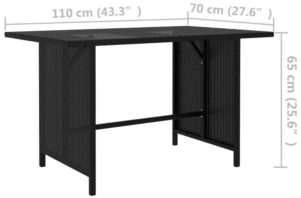 Mesa de jantar para jardim 110x70x65 cm vime PE preto