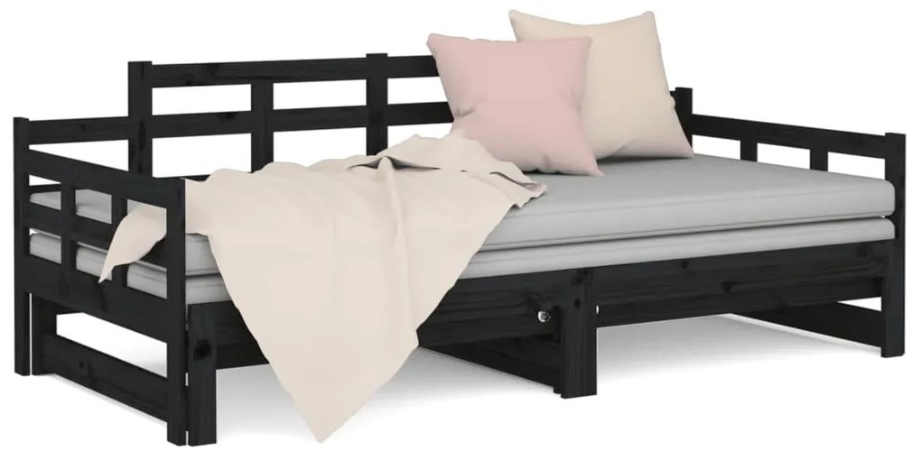 Estrutura sofá-cama de puxar 2x(80x200) cm pinho maciço preto