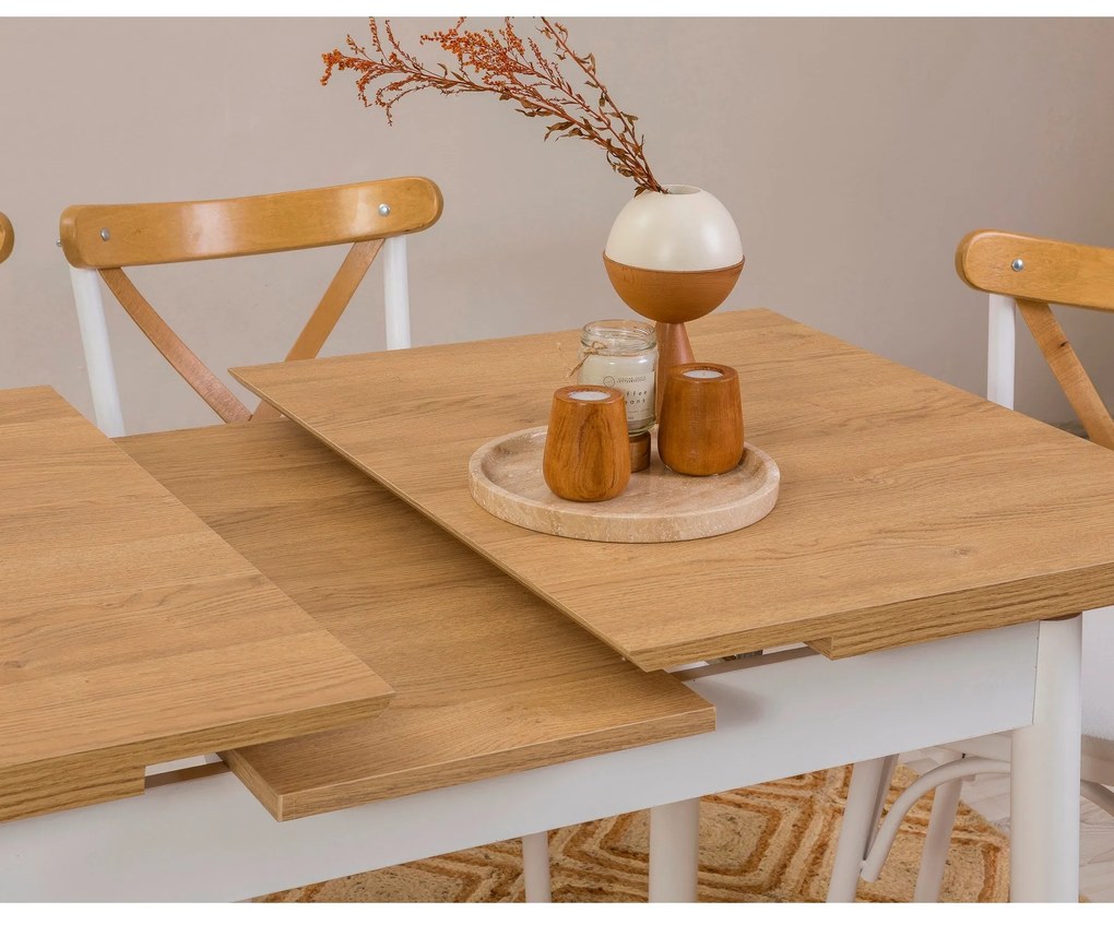 Conjunto de Mesa de Jantar Extensível Oliver – Branco – Mesa: 120x77x7