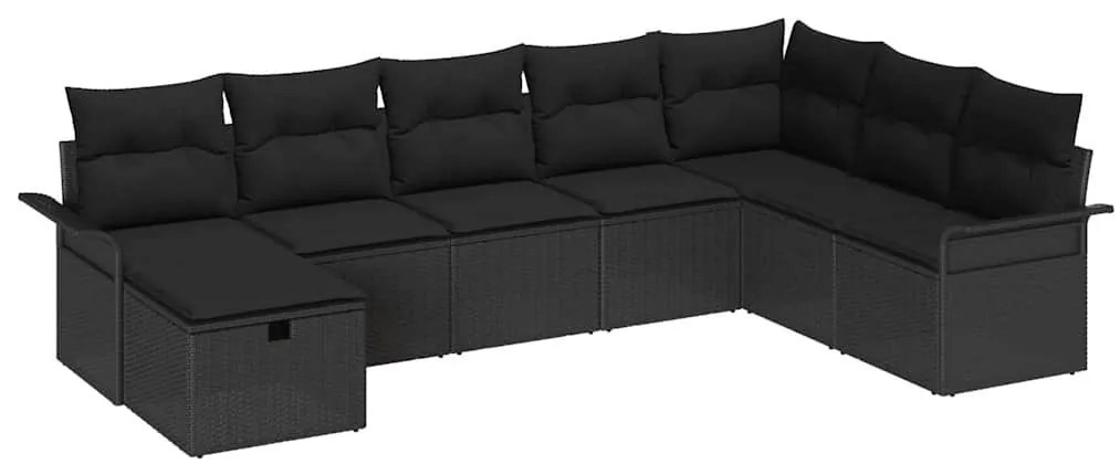 Conjunto de Sofás de Jardim de 8 Peças com Almofadas Preto Vime PE