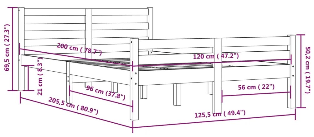 Estrutura de cama 120x200 cm madeira maciça castanho mel