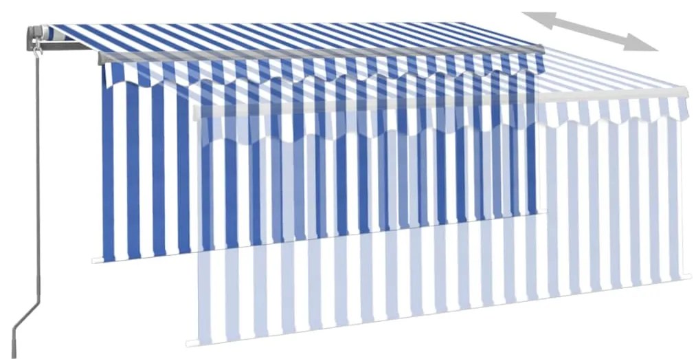 Toldo retrátil manual com estore/LED 3,5x2,5 m azul e branco