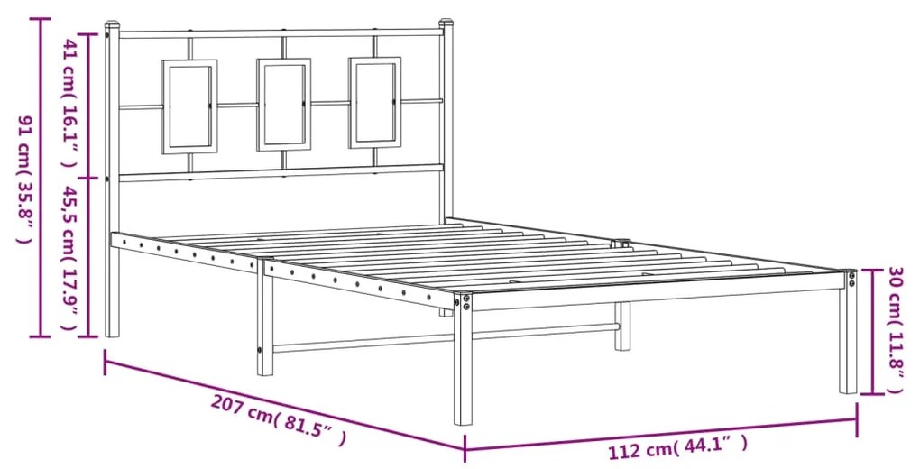 Estrutura de cama em metal com cabeceira 107x203 cm branco