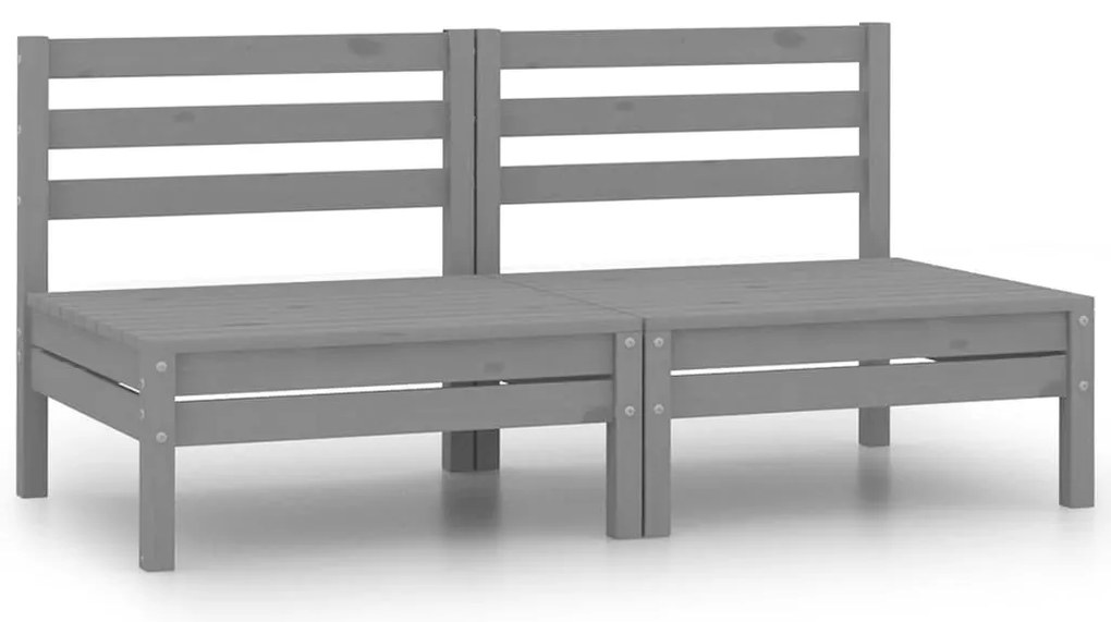 Sofás de centro para jardim 2 pcs madeira pinho maciça cinzento