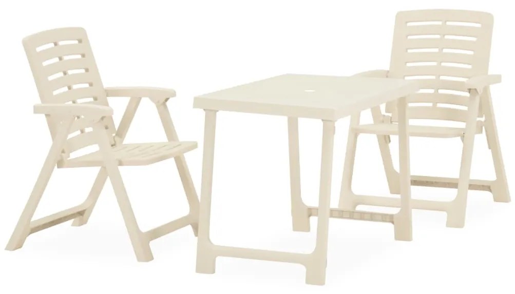 vidaXL 3 pcs conjunto de bistrô dobrável plástico branco