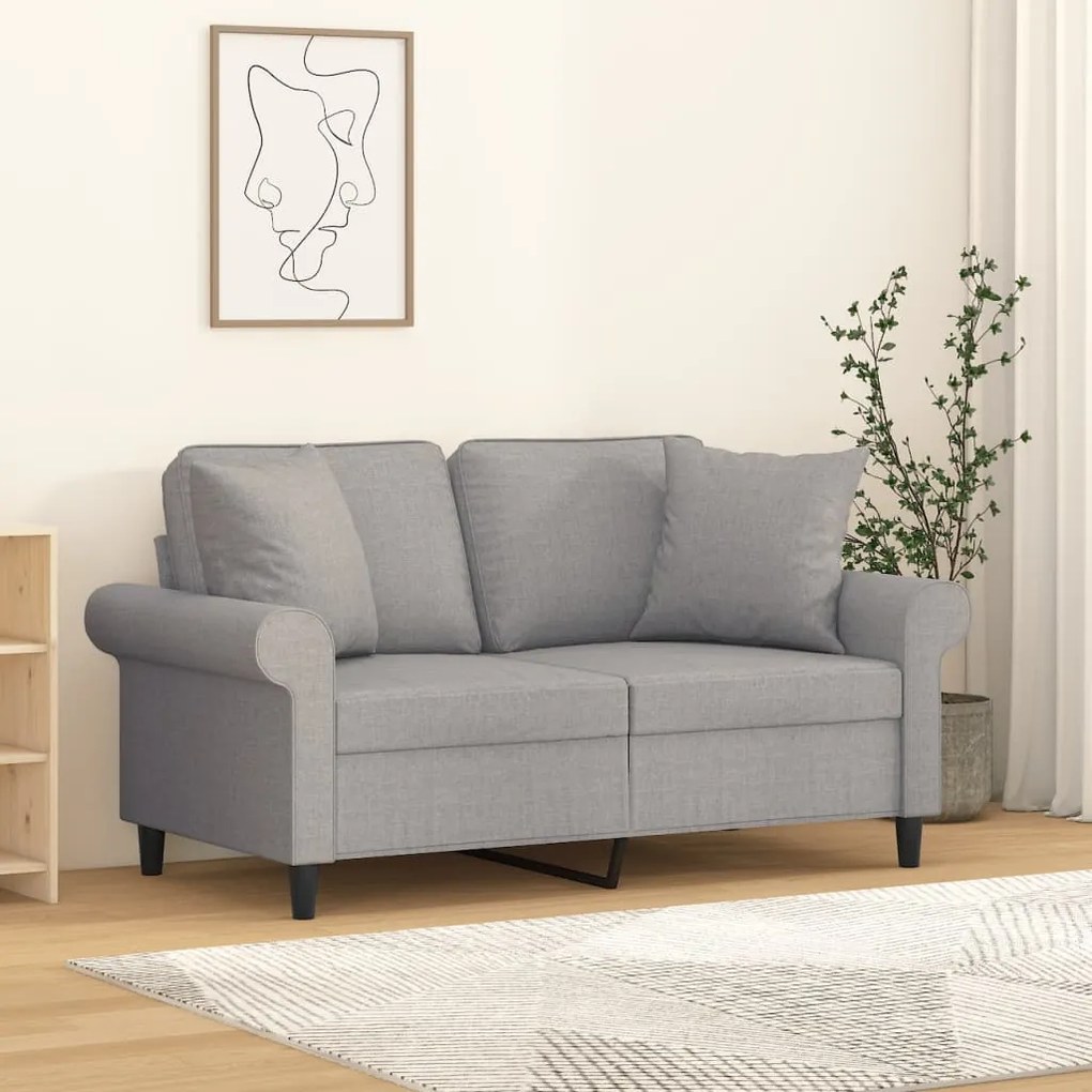 vidaXL Sofá 2 lugares c/ almofadas/almofadões 120cm tecido cinza-claro