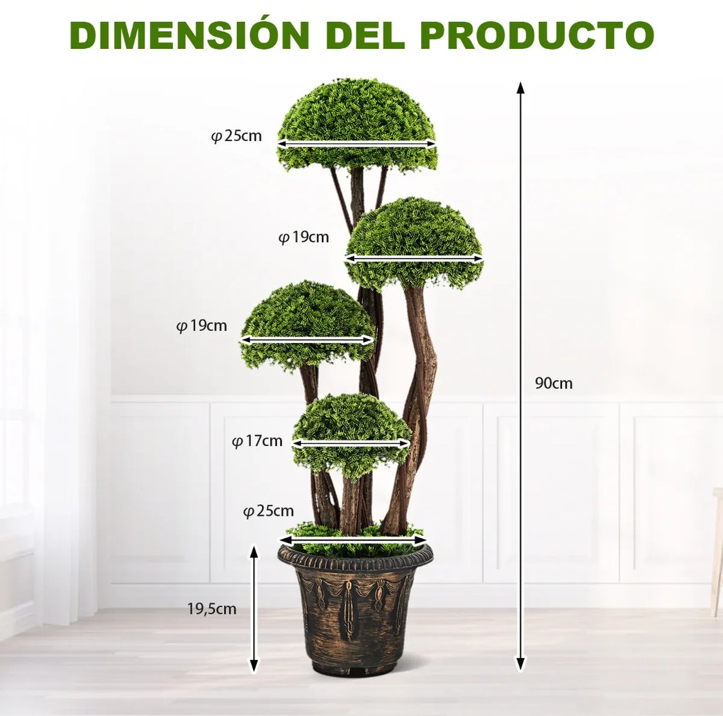 Árvore cedro artificial de 90cm, planta falsa de cipreste com vaso decorativo falso para jardim interno
