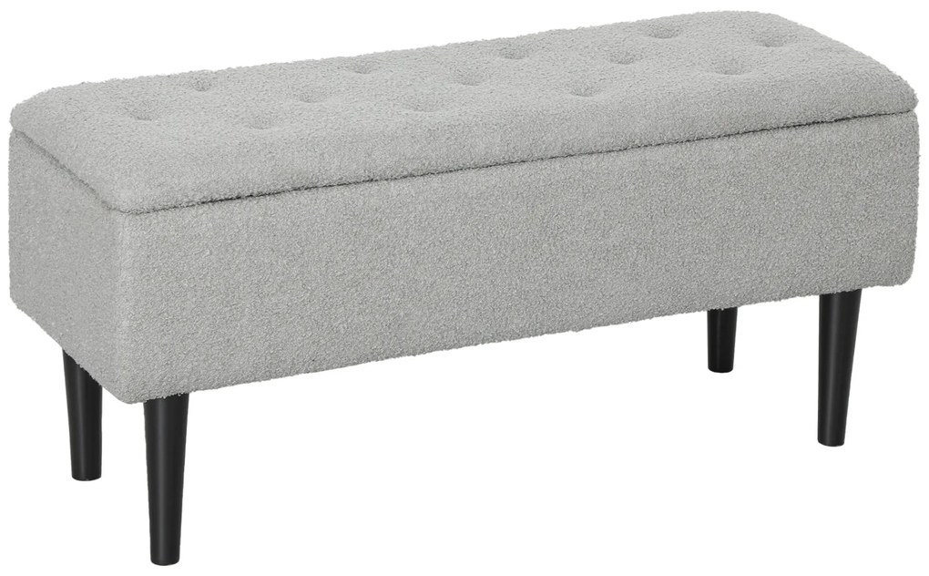 HOMCOM Banco de Armazenamento Dormitório Banco de Armazenamento Capacidade 47L Tampa Abatível e Pés de Madeira de Borracha Carga Máxima 120 kg 95x38x45 cm Cinza