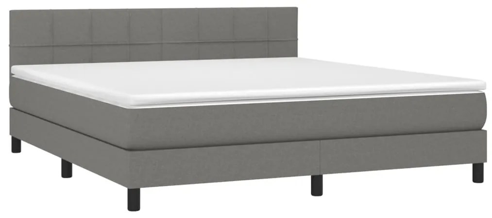 Cama box spring c/ colchão e LED 180x200 cm tecido cinza-escuro