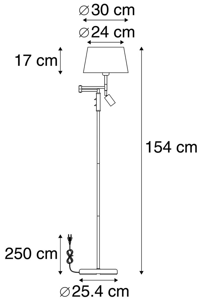 Candeeiro de pé preto com cúpula preta e luz de leitura ajustável - Ladas Retro,Clássico / Antigo