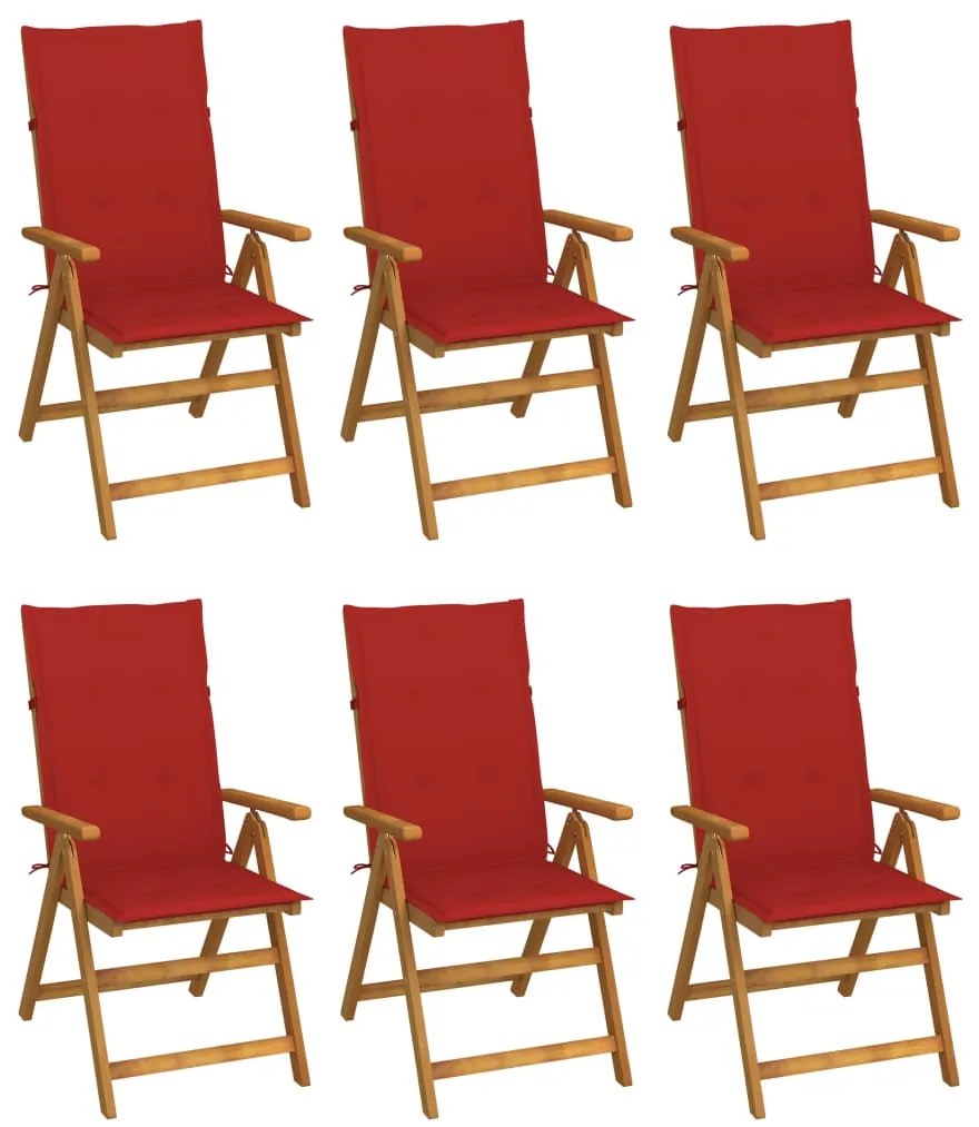 Cadeiras de jardim dobráveis c/ almofadões 6 pcs acácia maciça